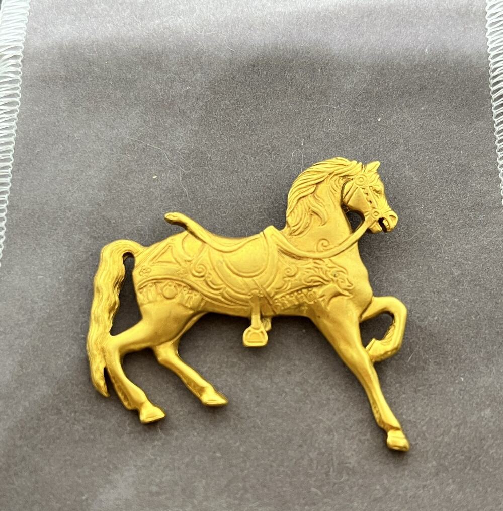 Vtg S.M Coble Corey Signed Gold Tone on Pewter Carousel Horse Pin 1992 Brooch